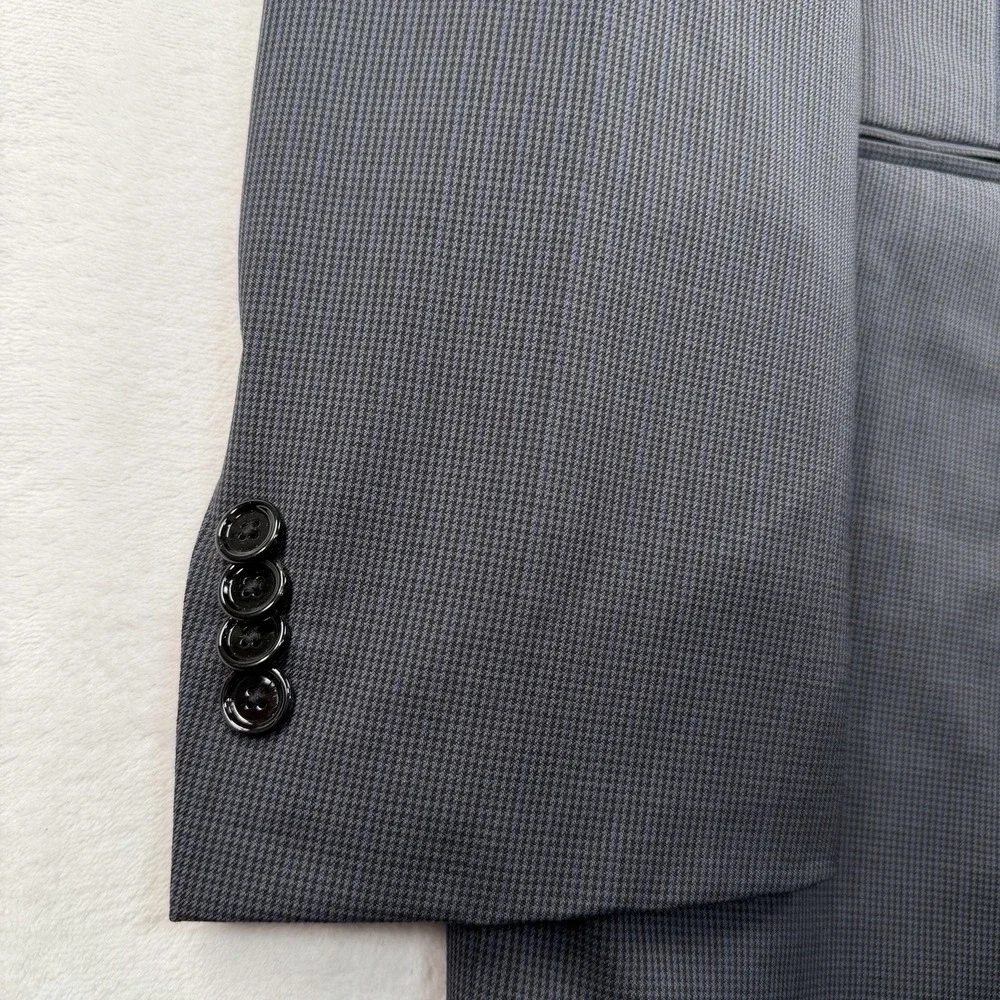 Indochino Suit Mens 44L Pants 36x29 100% Wool Career Houndstooth Blue Brown